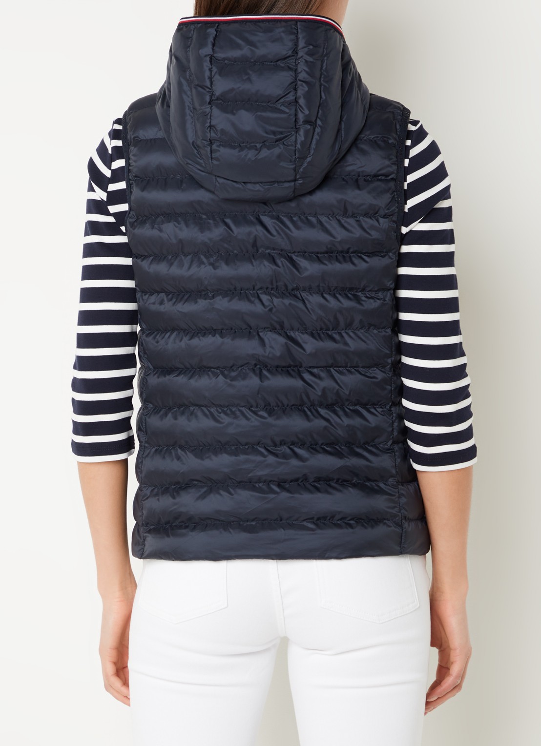 Tommy Hilfiger Gewatteerde bodywarmer met ritszakken en capuchon - achterkant 4 donkerblauw