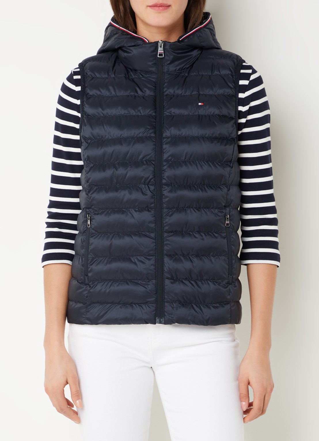 Tommy Hilfiger Gewatteerde bodywarmer met ritszakken en capuchon - detail 3 donkerblauw