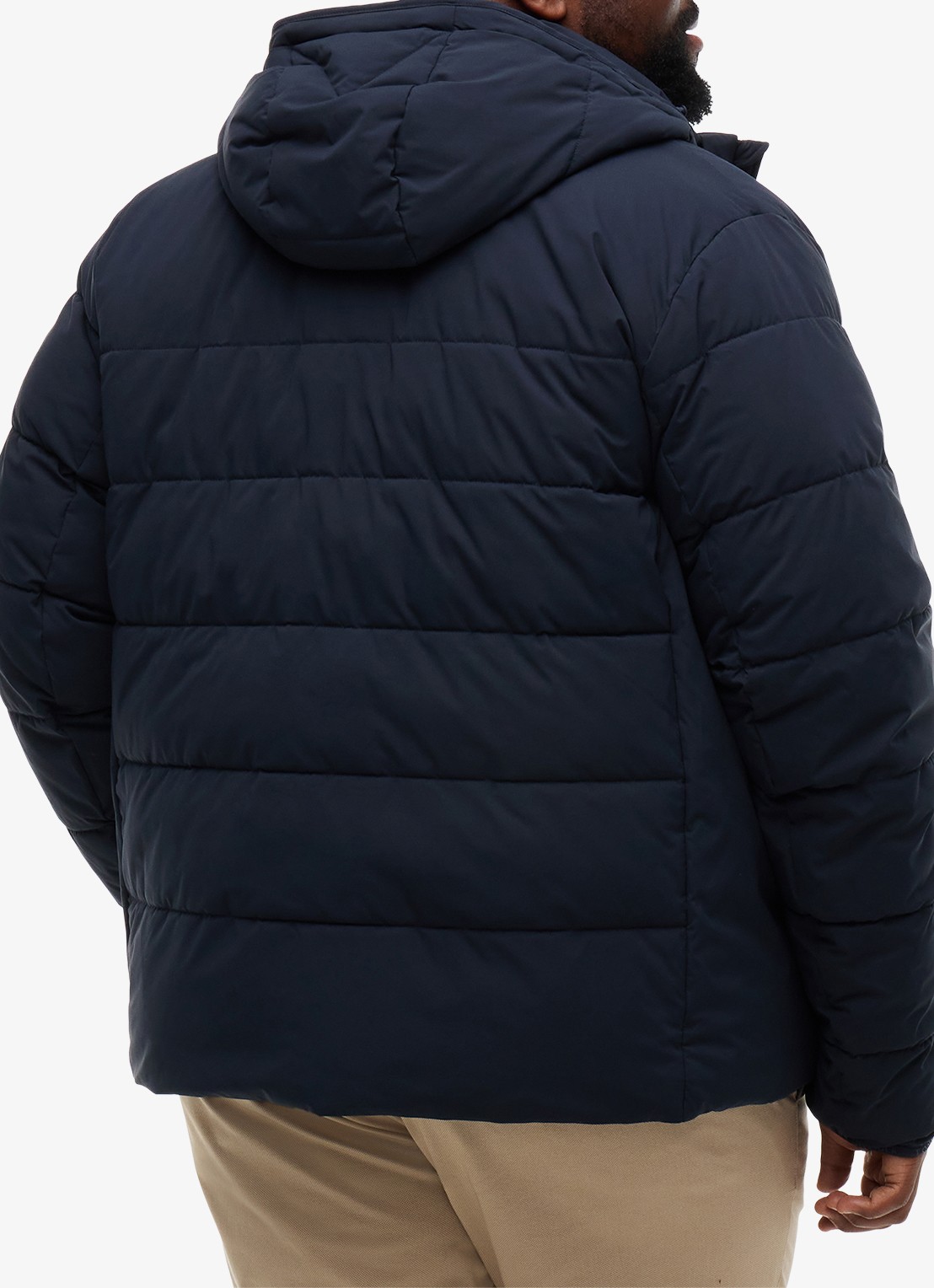 Tommy Hilfiger Gewatteerde puffer jas met capuchon en logo  - achterkant 4 donkerblauw