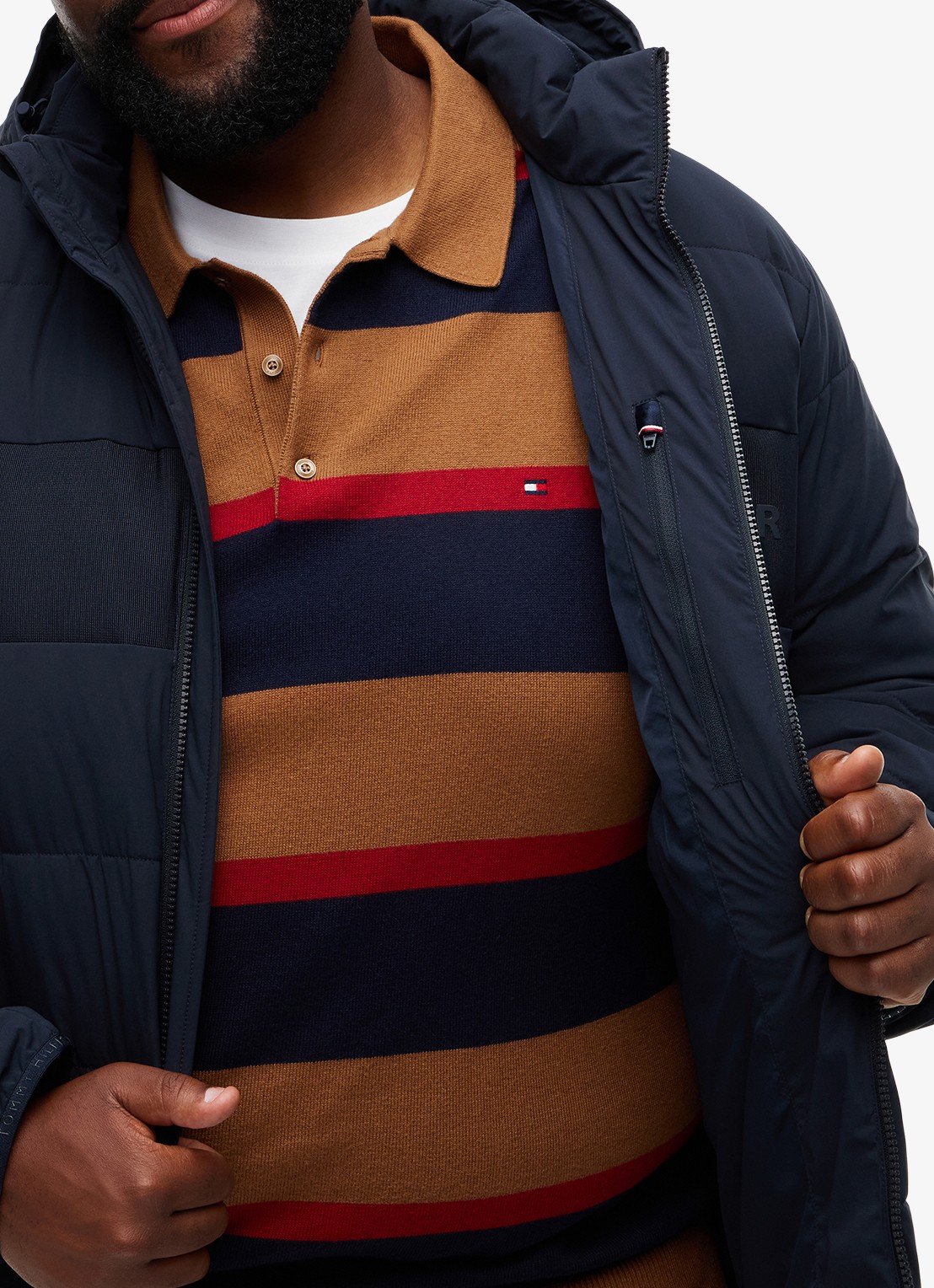 Tommy Hilfiger Gewatteerde puffer jas met capuchon en logo  - detail 2 donkerblauw