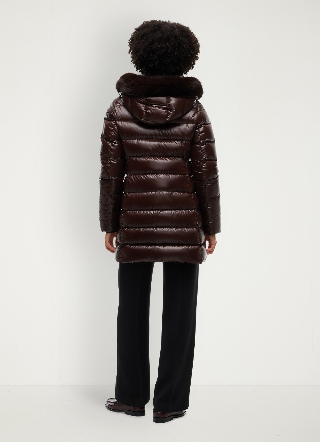 Tommy Hilfiger Gewatteerde puffer jas met imitatiebont  - achterkant 5 donkerbruin