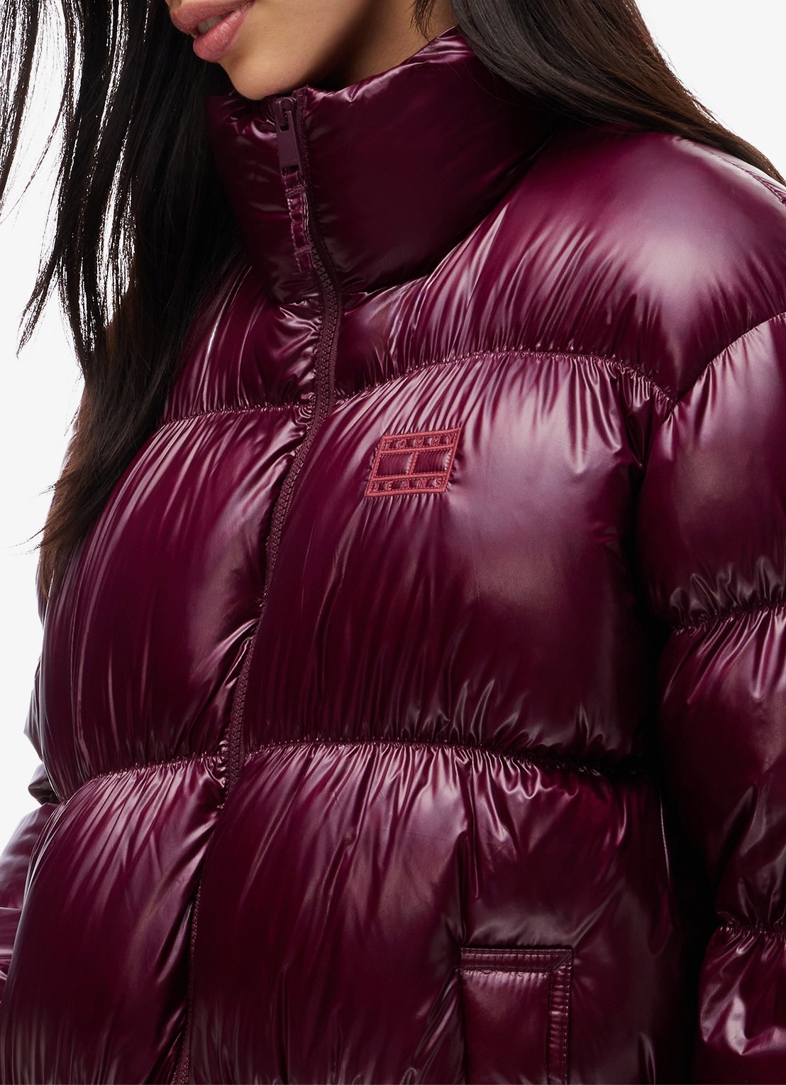 Tommy Hilfiger Gewatteerde puffer jas met steekzakken  - detail 4 cranberryrood