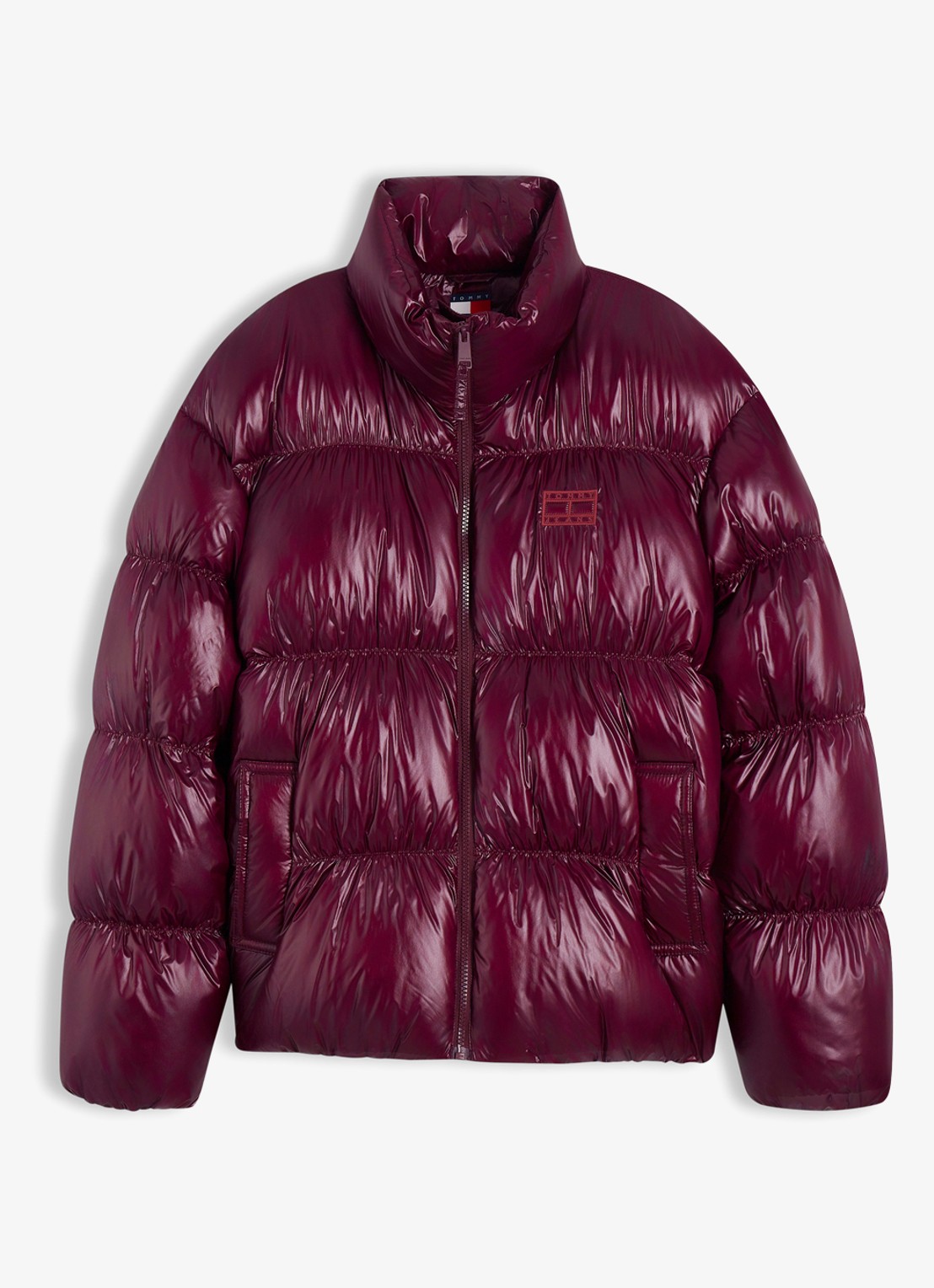 Tommy Hilfiger Gewatteerde puffer jas met steekzakken  - voorkant 5 cranberryrood