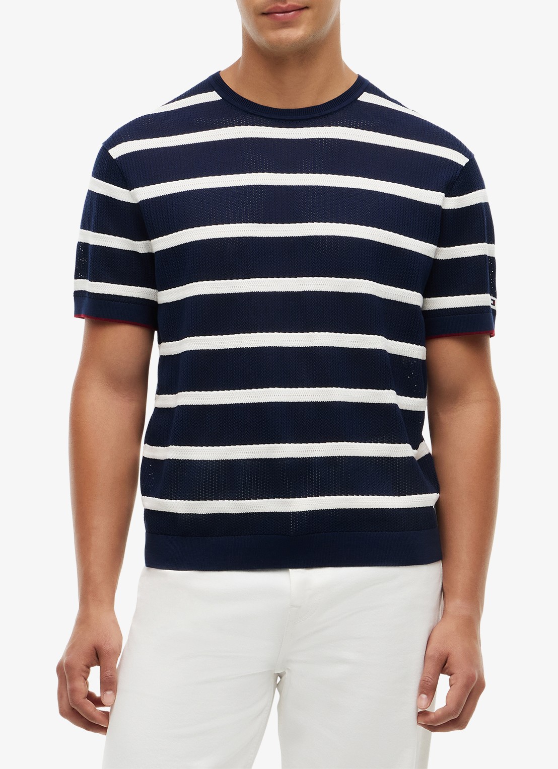 Tommy Hilfiger Grofgebreid t-shirt met streepprint - detail 5 donkerblauw