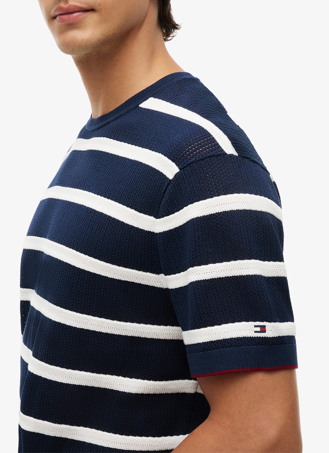 Tommy Hilfiger Grofgebreid t-shirt met streepprint - detail 6 donkerblauw