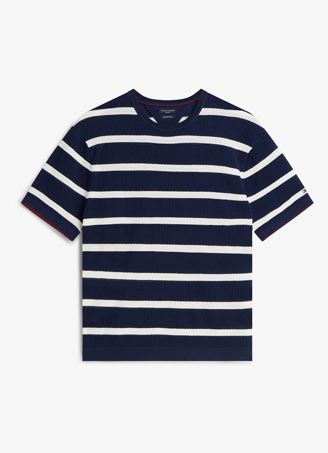Tommy Hilfiger Grofgebreid t-shirt met streepprint - voorkant 2 donkerblauw