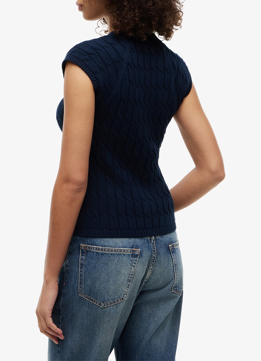Tommy Hilfiger Grofgebreid vest met logoborduring - achterkant 3 donkerblauw