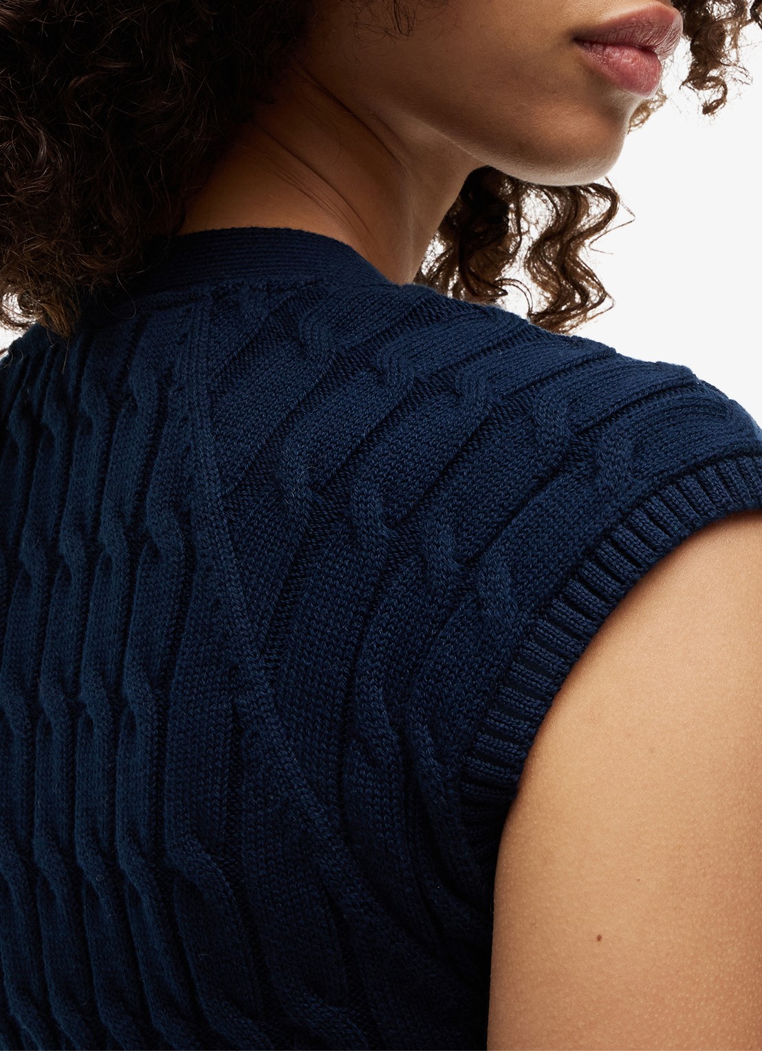 Tommy Hilfiger Grofgebreid vest met logoborduring - detail 5 donkerblauw