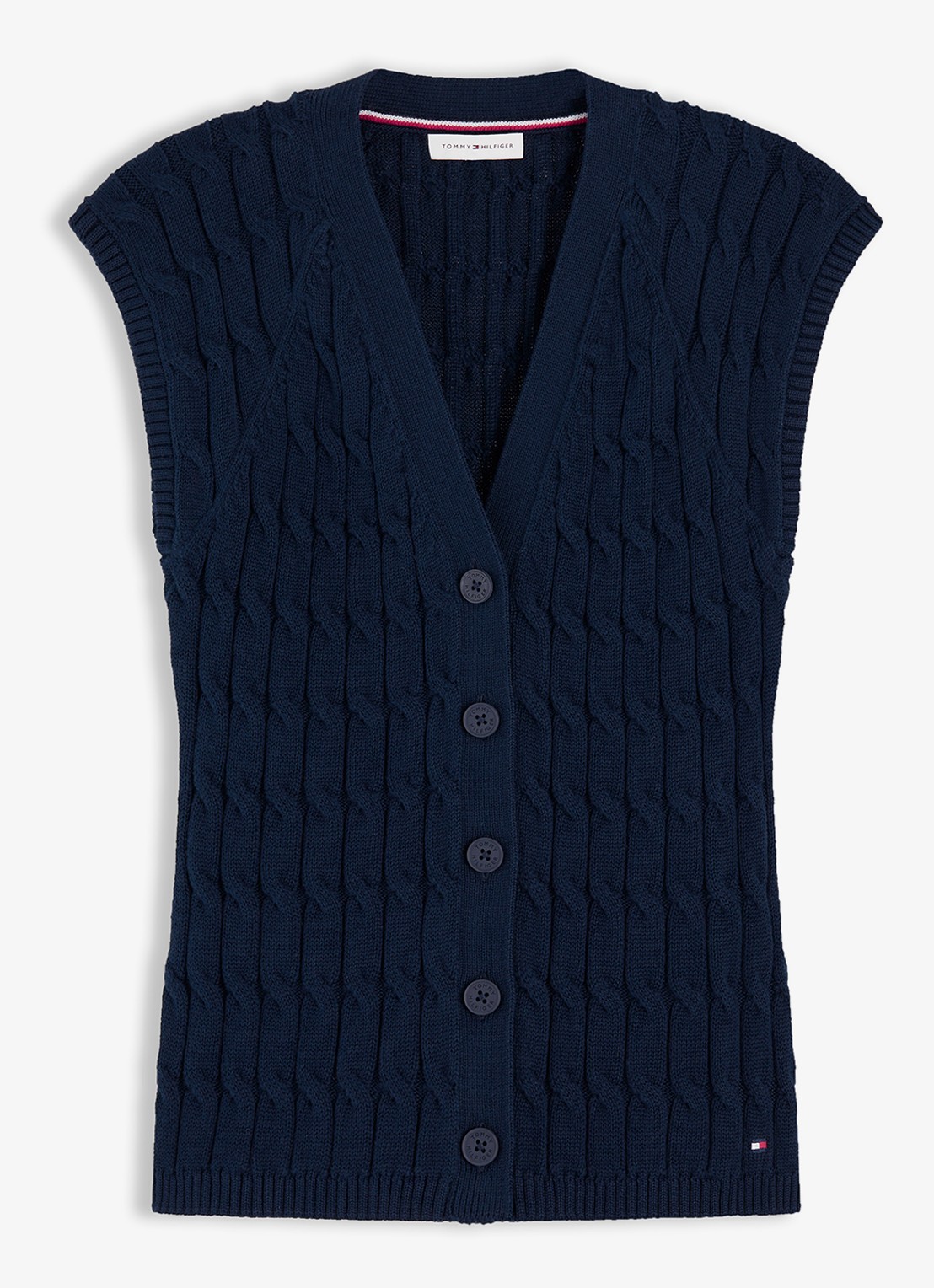 Tommy Hilfiger Grofgebreid vest met logoborduring - voorkant donkerblauw