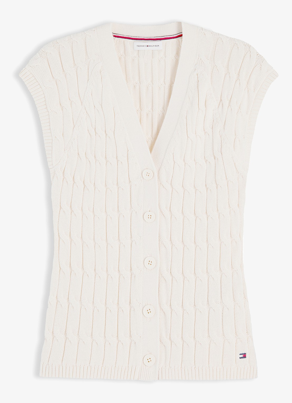 Tommy Hilfiger Grofgebreid vest met logoborduring - voorkant 4 ivoor