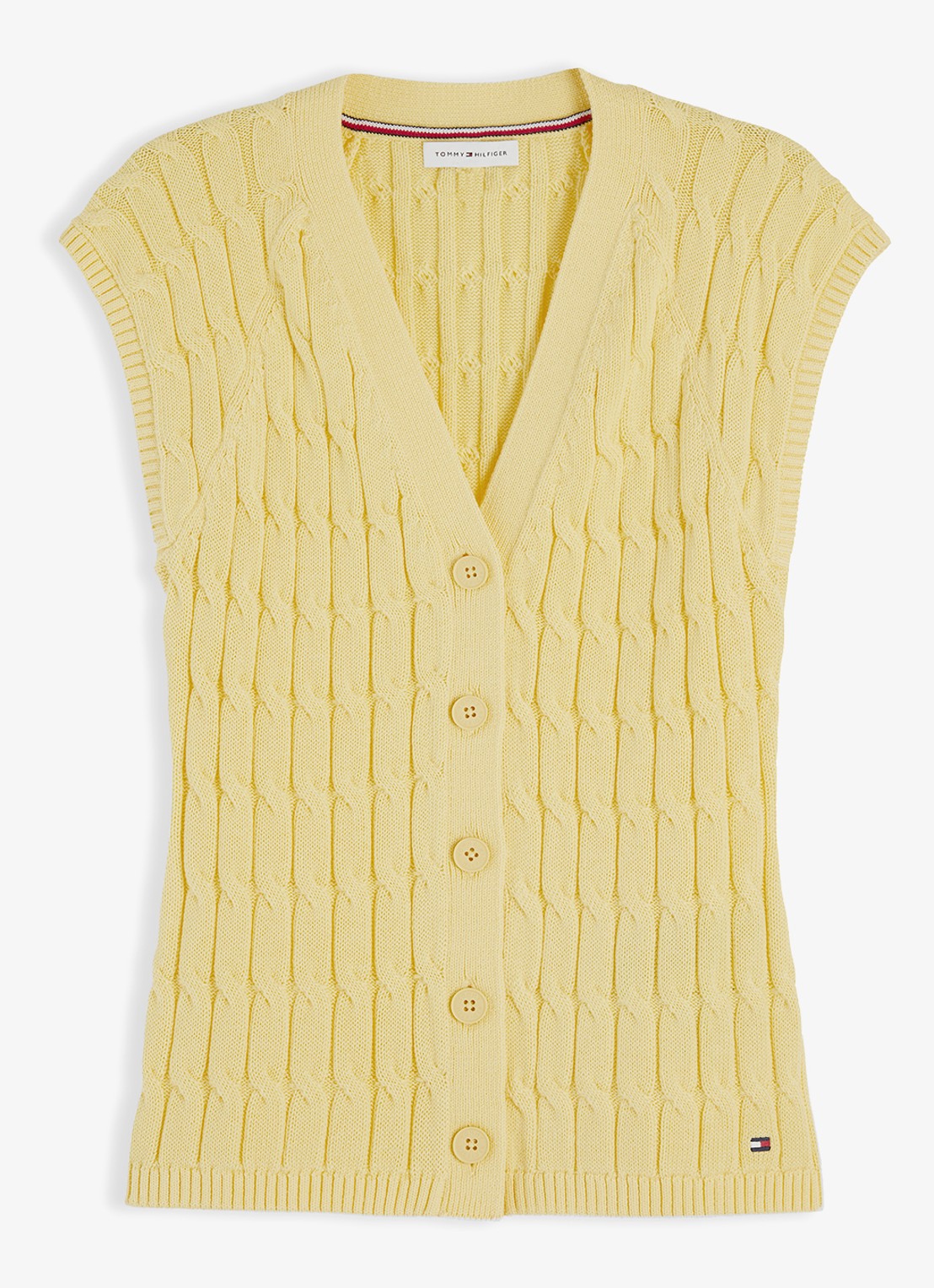 Tommy Hilfiger Grofgebreid vest met logoborduring - voorkant 3 lichtgeel