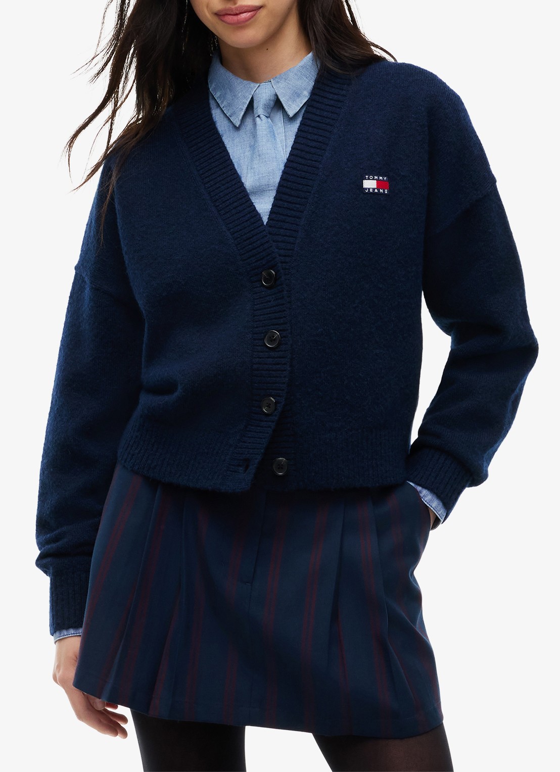 Tommy Hilfiger Grofgebreid vest met logoborduring - detail 4 donkerblauw