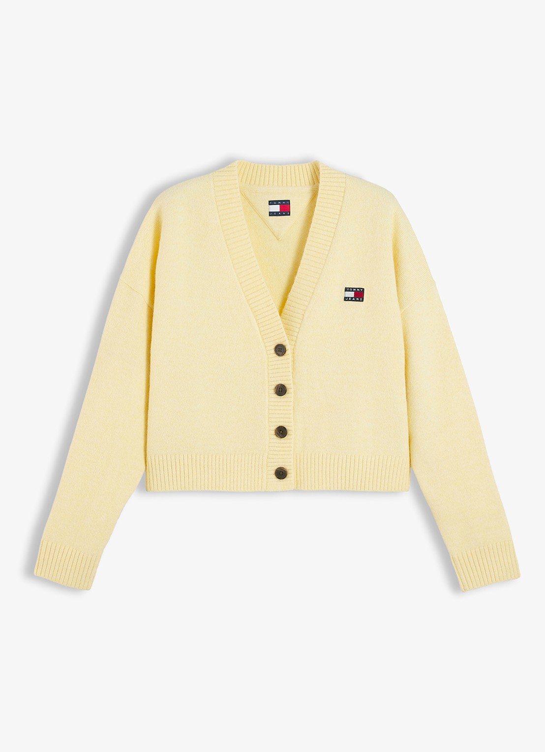 Tommy Hilfiger Grofgebreid vest met logoborduring - voorkant 3 lichtgeel