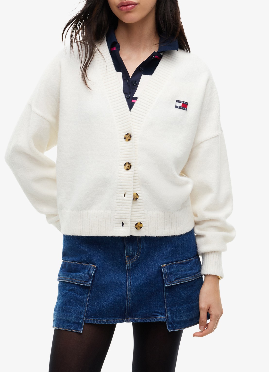 Tommy Hilfiger Grofgebreid vest met logoborduring - detail 4 wit