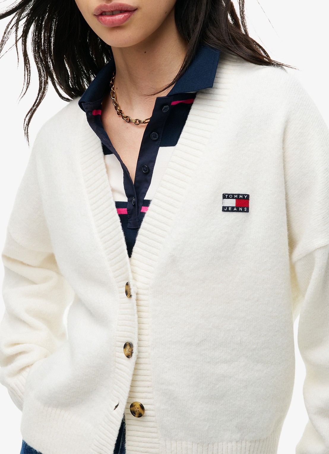 Tommy Hilfiger Grofgebreid vest met logoborduring - detail 5 wit