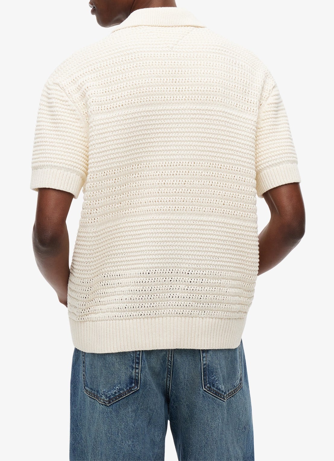 Tommy Hilfiger Grofgebreid vest met logoborduring - achterkant creme