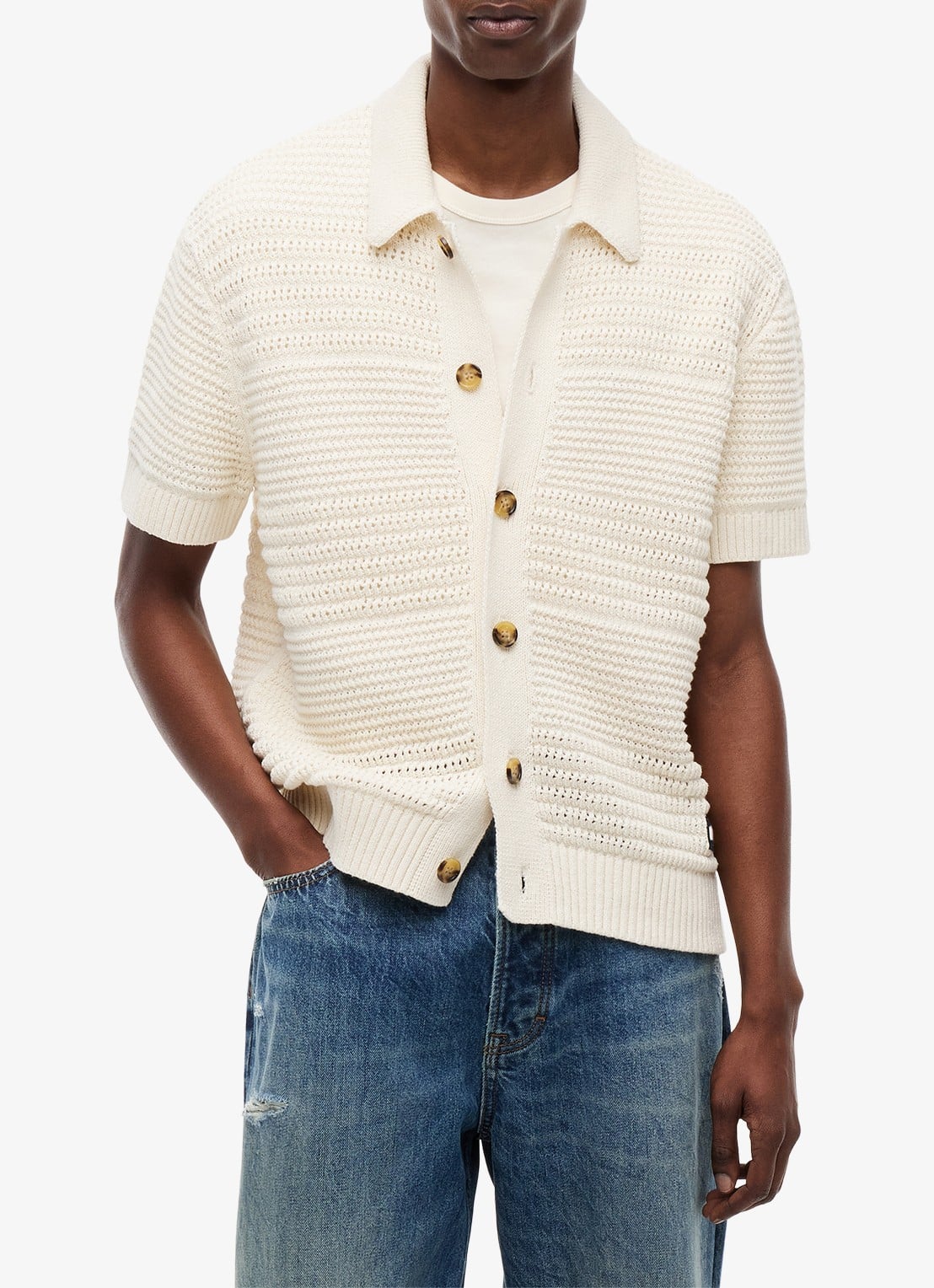 Tommy Hilfiger Grofgebreid vest met logoborduring - detail 4 creme