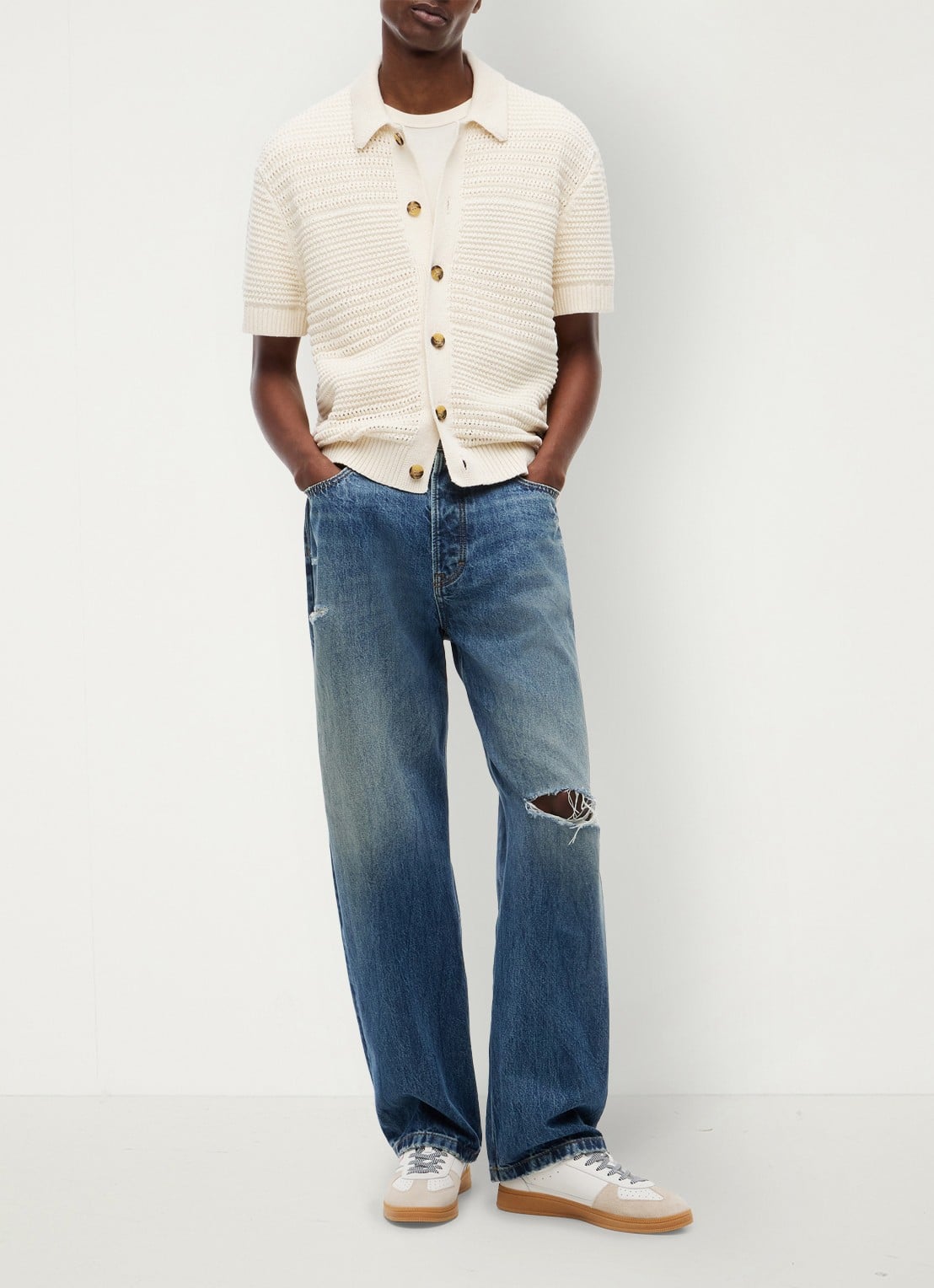 Tommy Hilfiger Grofgebreid vest met logoborduring - voorkant 3 creme