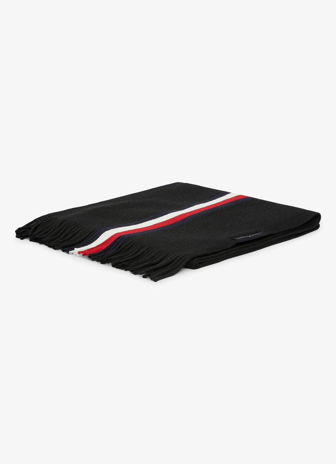Tommy Hilfiger Grofgebreide sjaal in wolblend met streepprint - detail 2 diepzwart