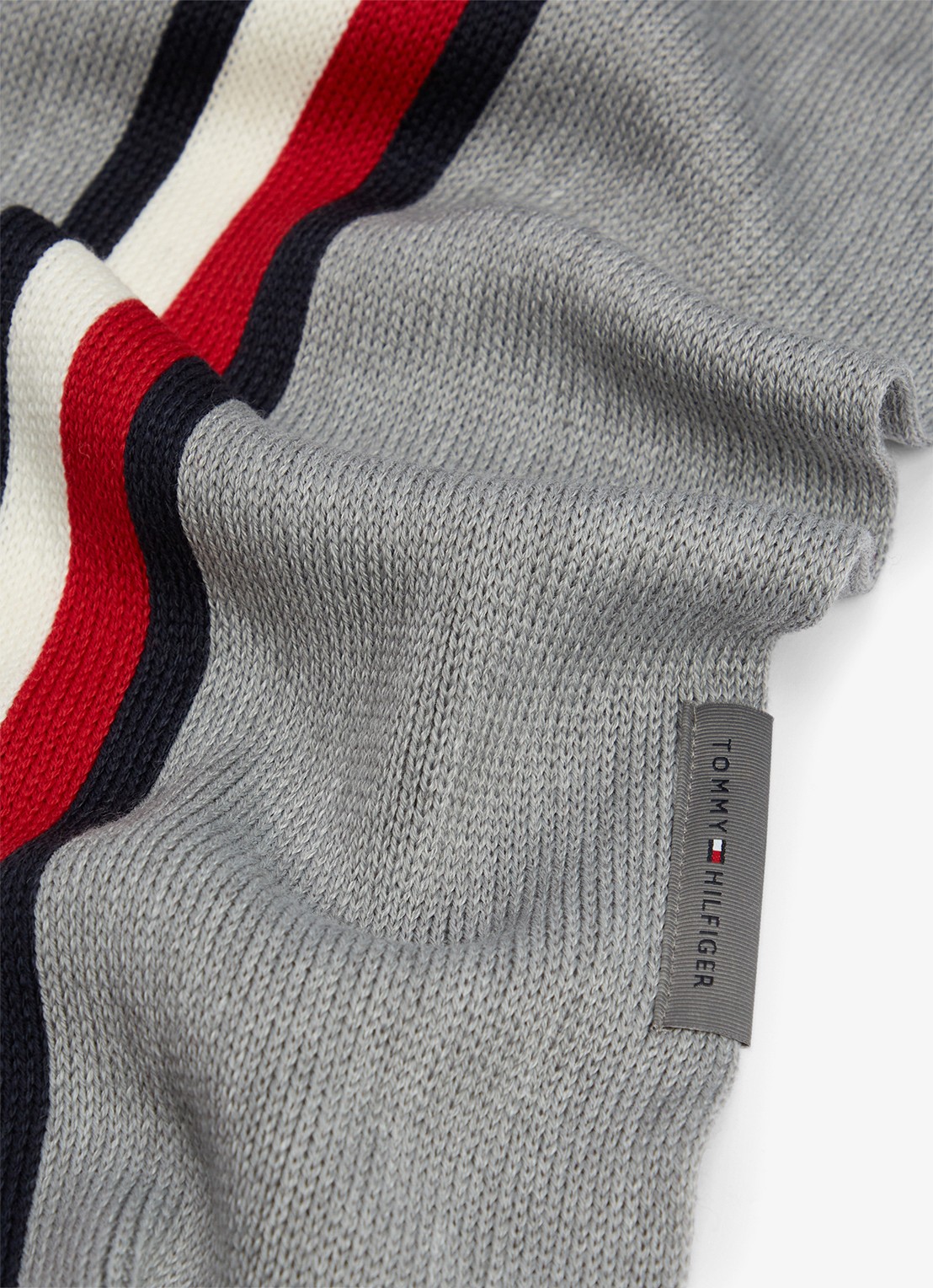 Tommy Hilfiger Grofgebreide sjaal in wolblend met streepprint - detail middengrijs
