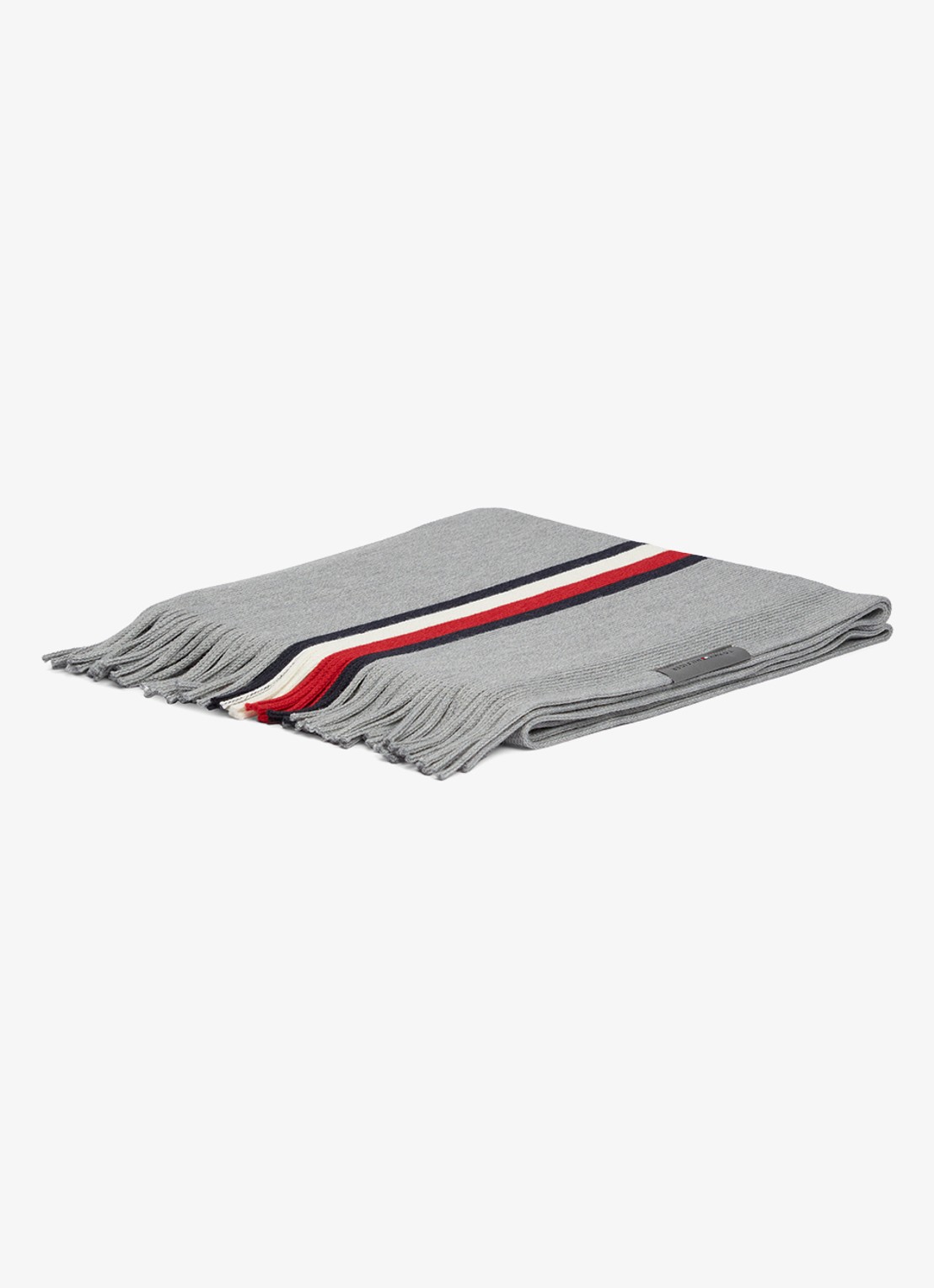 Tommy Hilfiger Grofgebreide sjaal in wolblend met streepprint - detail 2 middengrijs