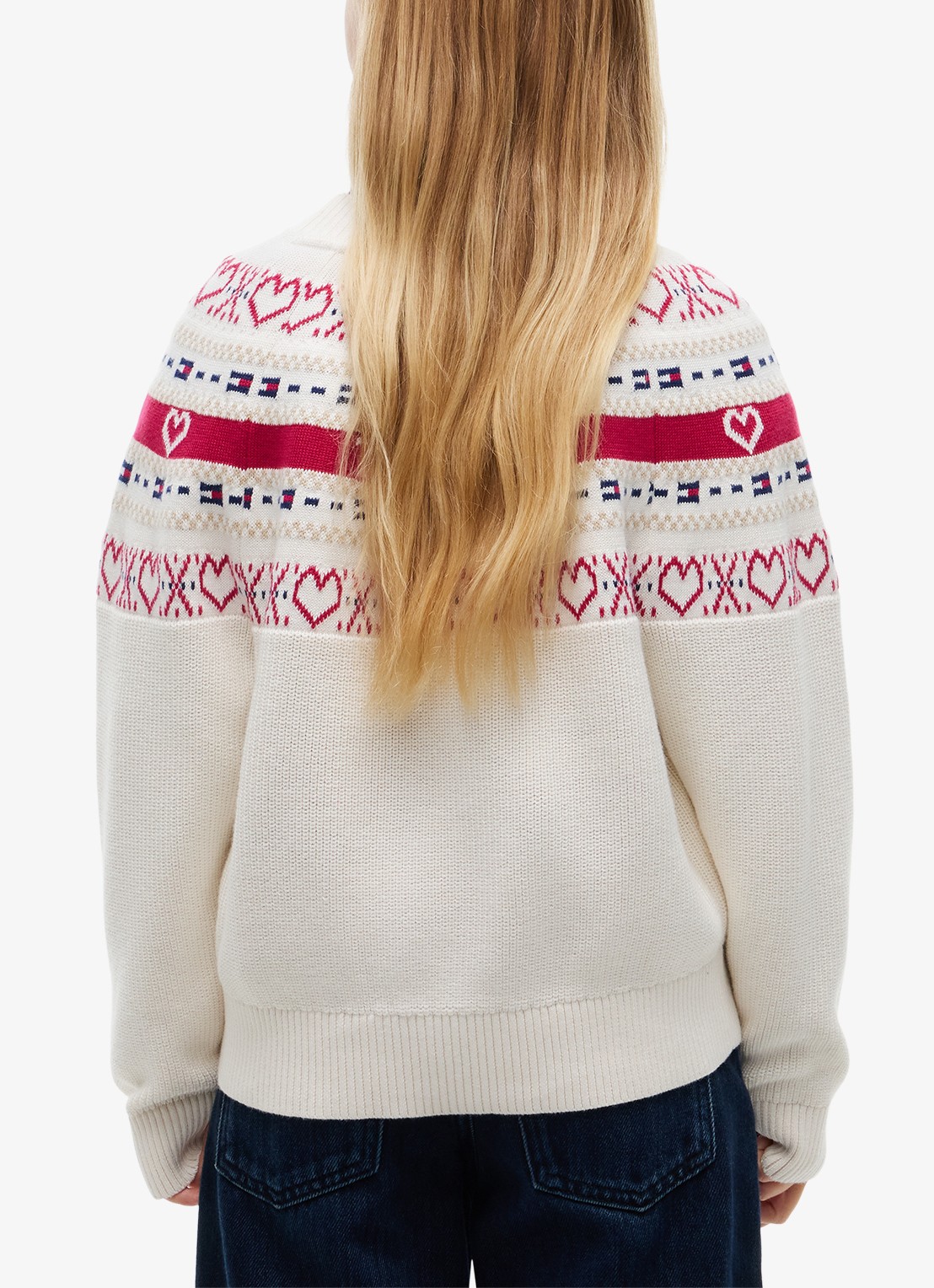 Tommy Hilfiger Grofgebreide trui met logoprint - achterkant 3 ivoor