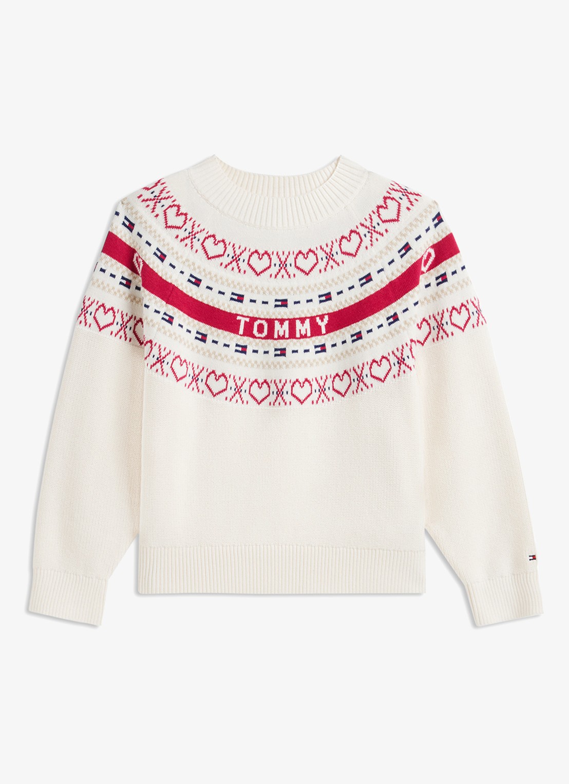 Tommy Hilfiger Grofgebreide trui met logoprint - voorkant 4 ivoor