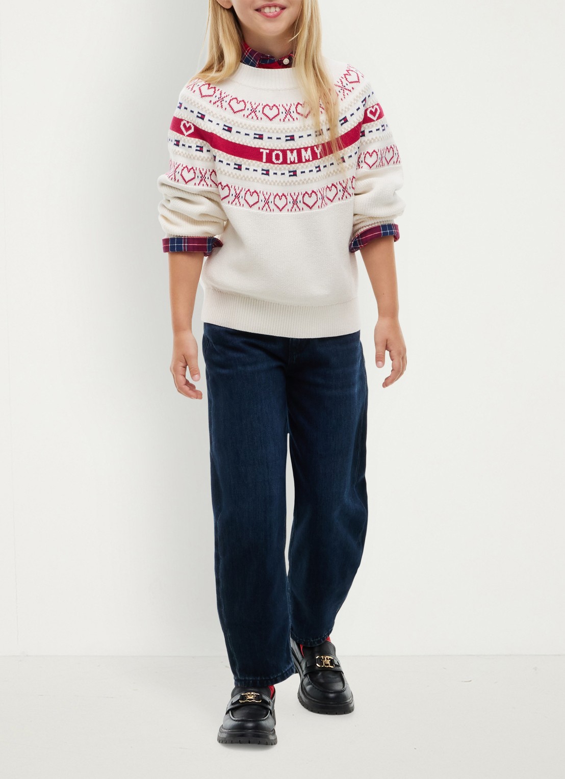Tommy Hilfiger Grofgebreide trui met logoprint - voorkant 5 ivoor
