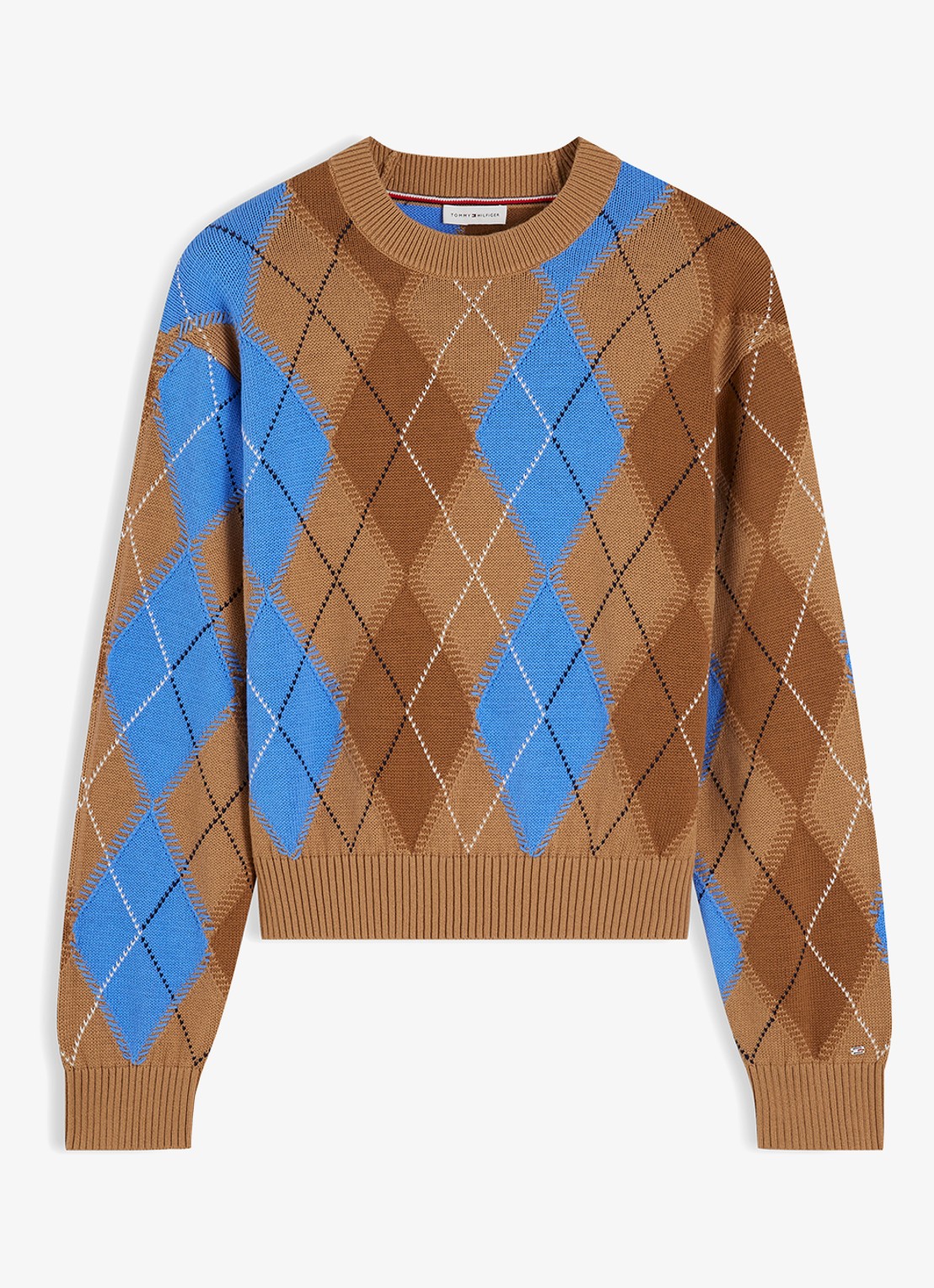Tommy Hilfiger Grofgebreide trui met ruit dessin - voorkant 4 beige