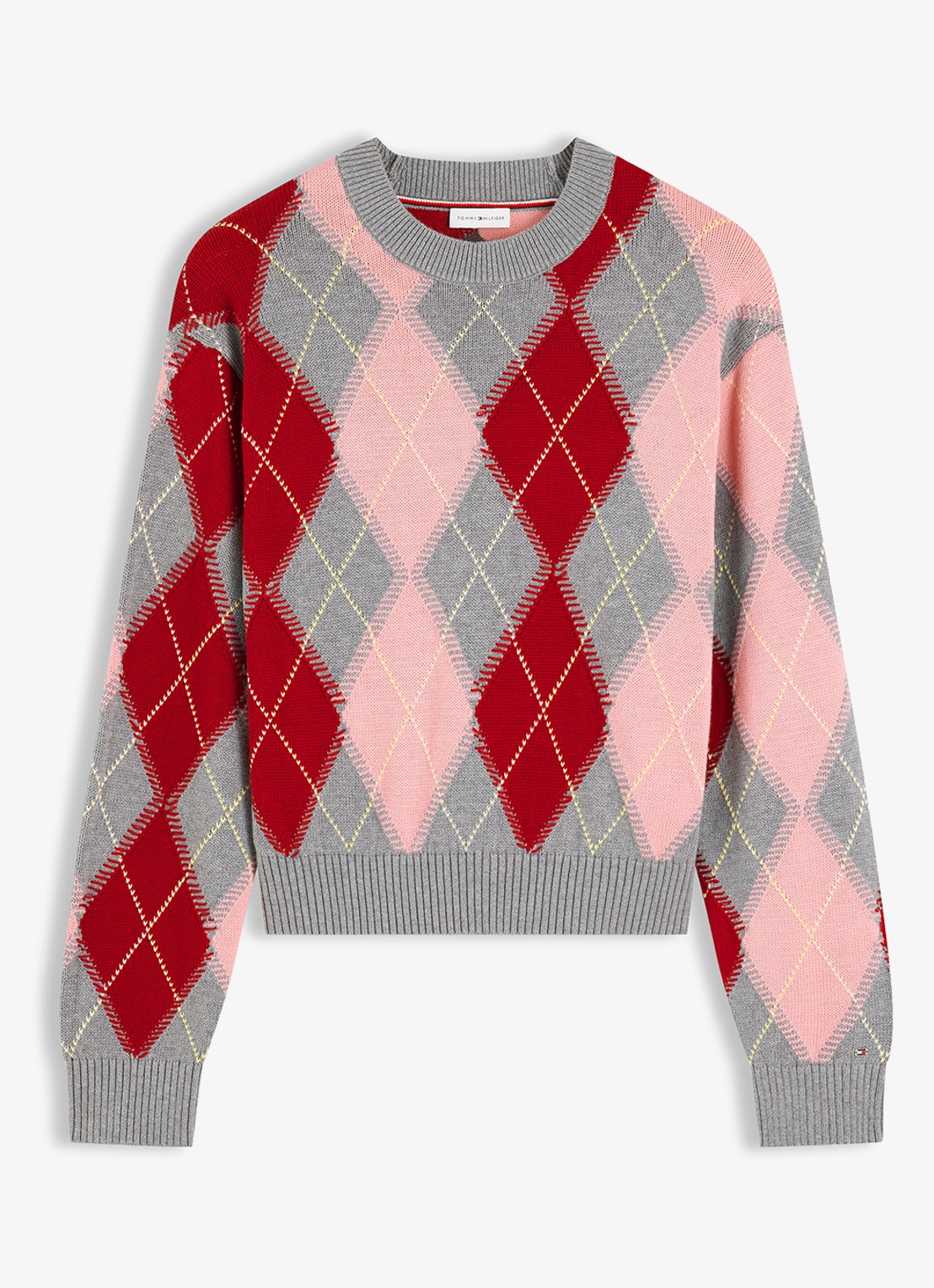 Tommy Hilfiger Grofgebreide trui met ruit dessin - voorkant 4 roze