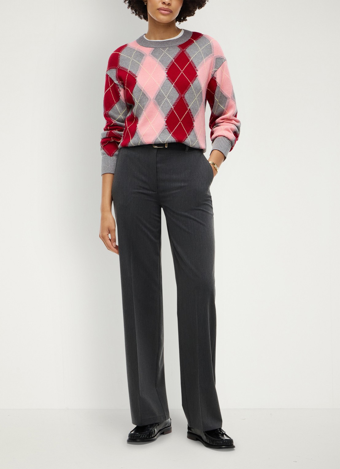 Tommy Hilfiger Grofgebreide trui met ruit dessin - voorkant 5 roze