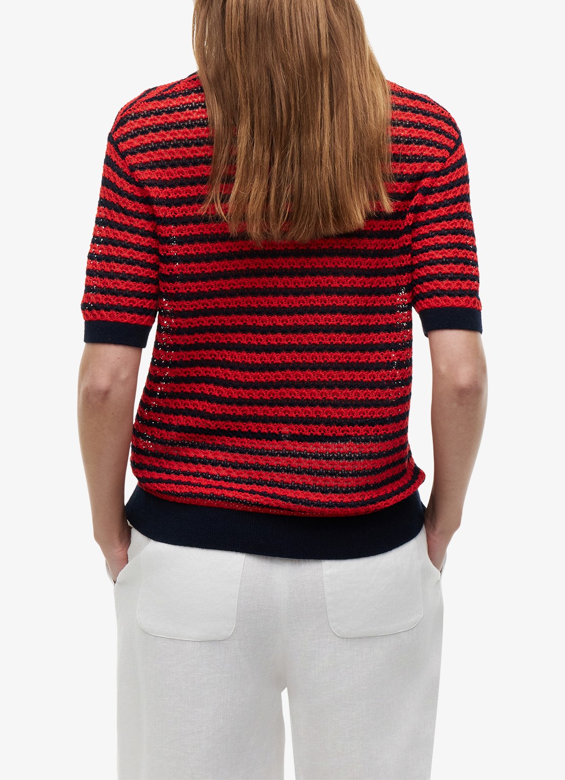 Tommy Hilfiger Grofgebreide trui met streepprint - achterkant rood