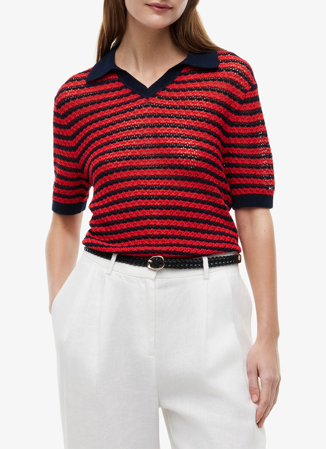 Tommy Hilfiger Grofgebreide trui met streepprint - detail 4 rood