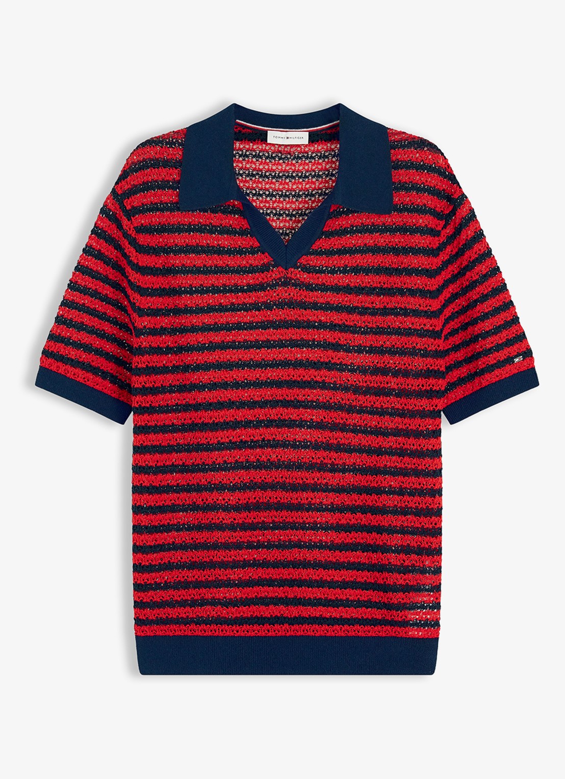 Tommy Hilfiger Grofgebreide trui met streepprint - voorkant 2 rood