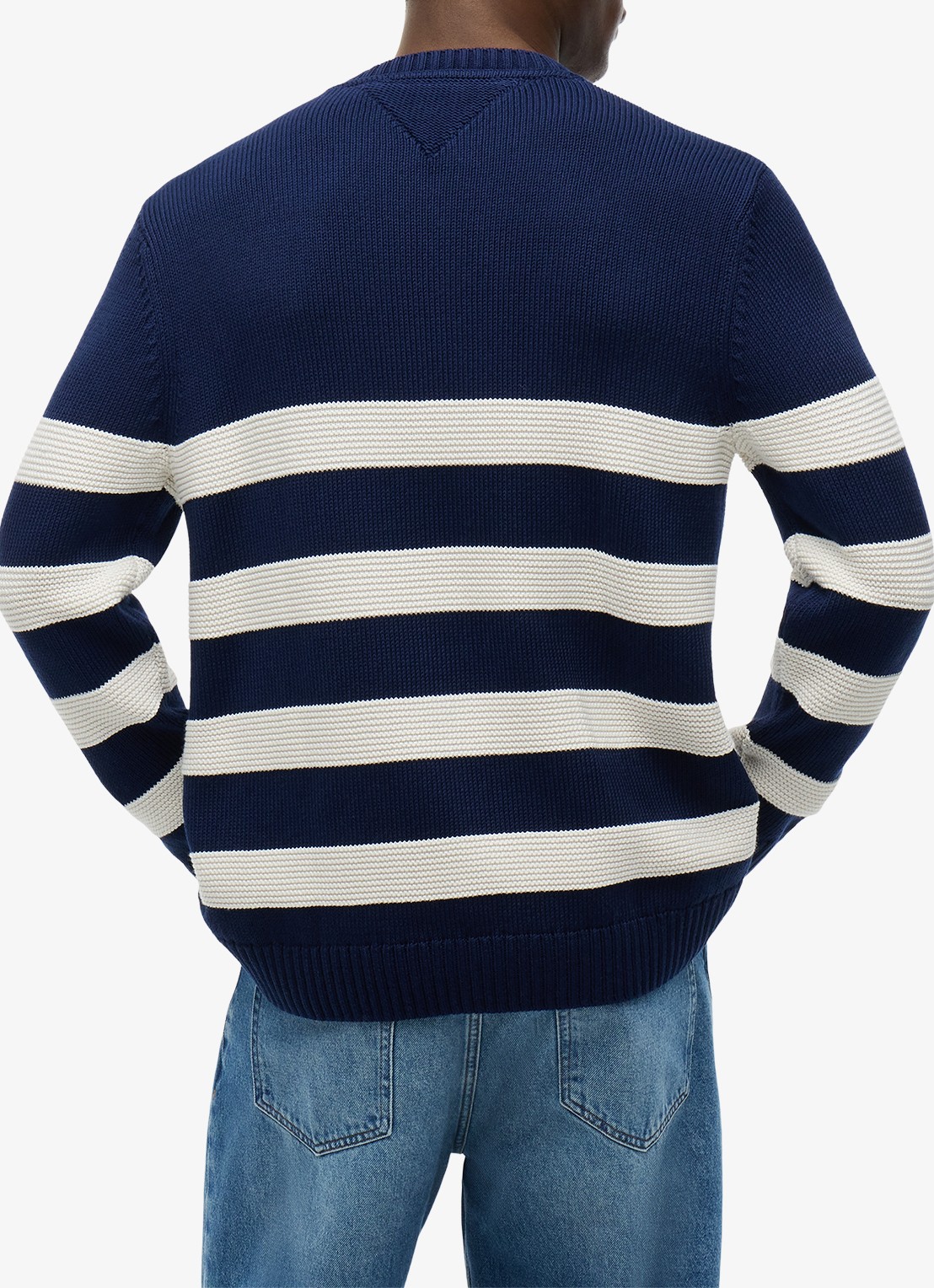 Tommy Hilfiger Grofgebreide trui met streepprint - achterkant 8 donkerblauw
