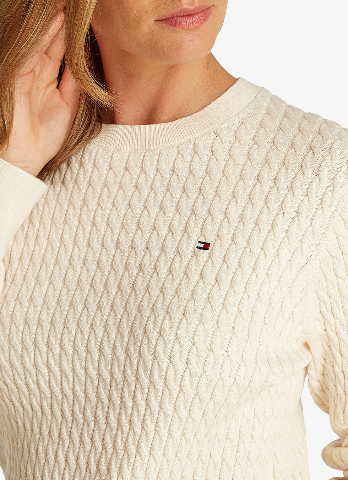 Tommy Hilfiger Grofgebreide trui met structuur - detail 4 ivoor