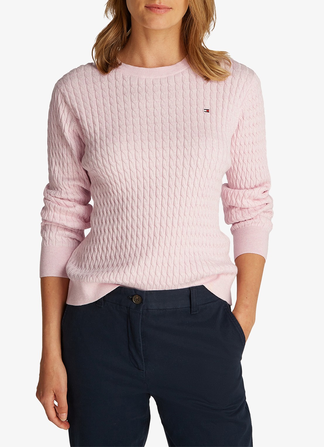 Tommy Hilfiger Grofgebreide trui met structuur - detail roze