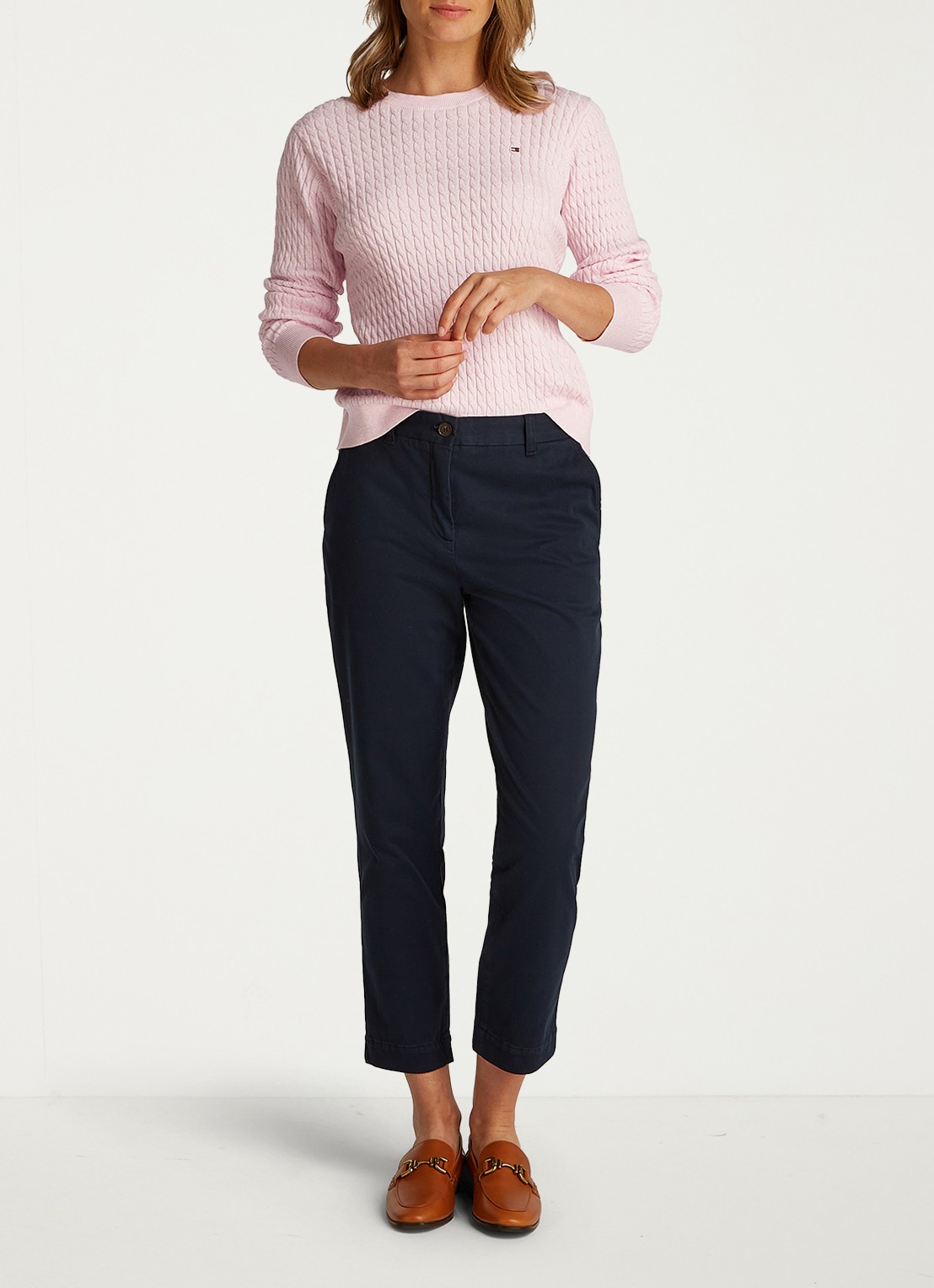 Tommy Hilfiger Grofgebreide trui met structuur - voorkant 4 roze