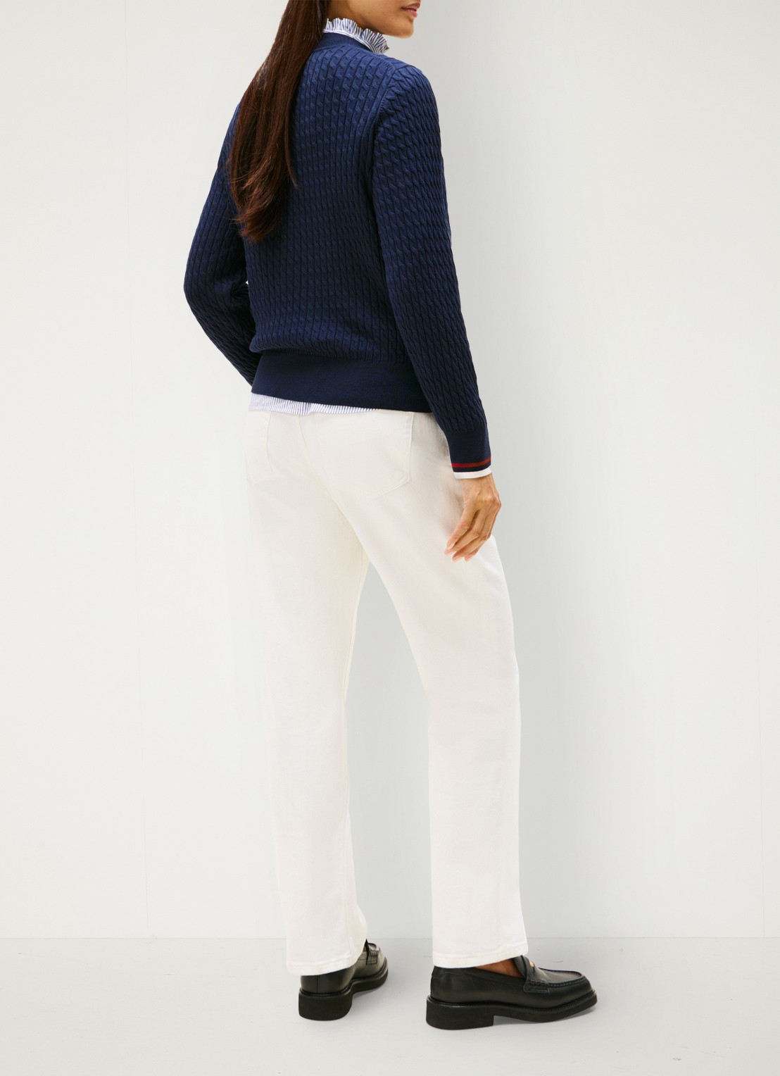 Tommy Hilfiger Grofgebreide trui met structuur - achterkant donkerblauw