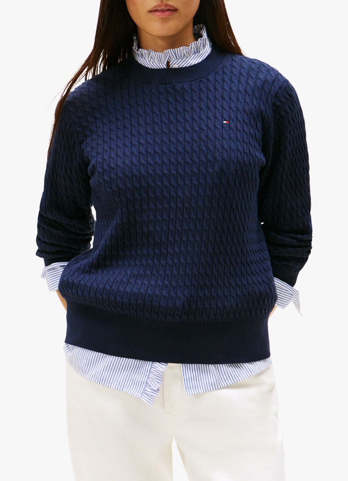 Tommy Hilfiger Grofgebreide trui met structuur - detail 2 donkerblauw