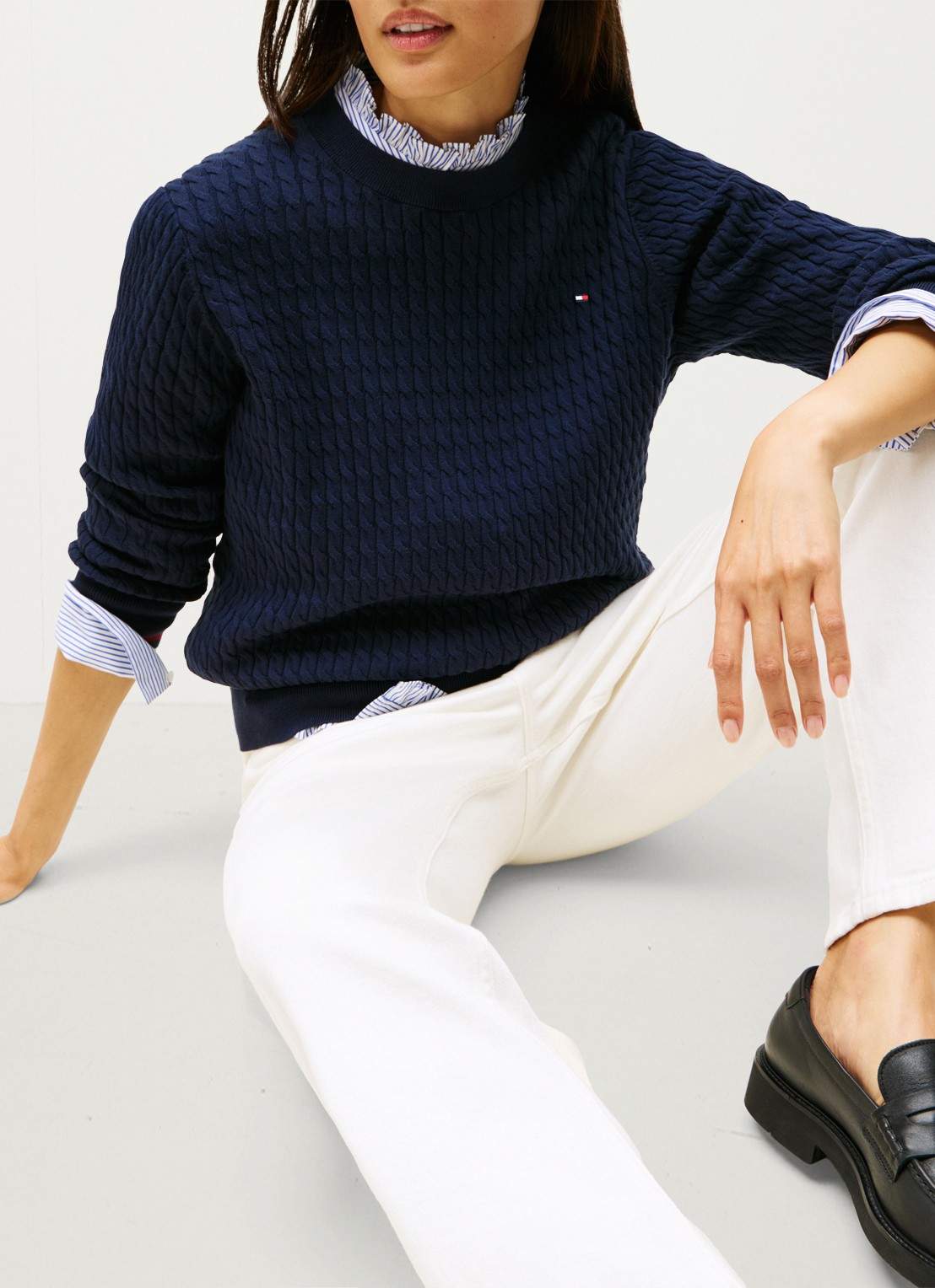 Tommy Hilfiger Grofgebreide trui met structuur - detail 3 donkerblauw