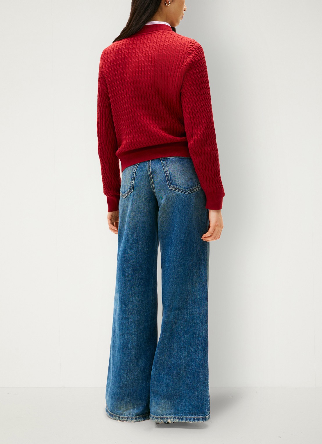 Tommy Hilfiger Grofgebreide trui met structuur - achterkant cranberryrood