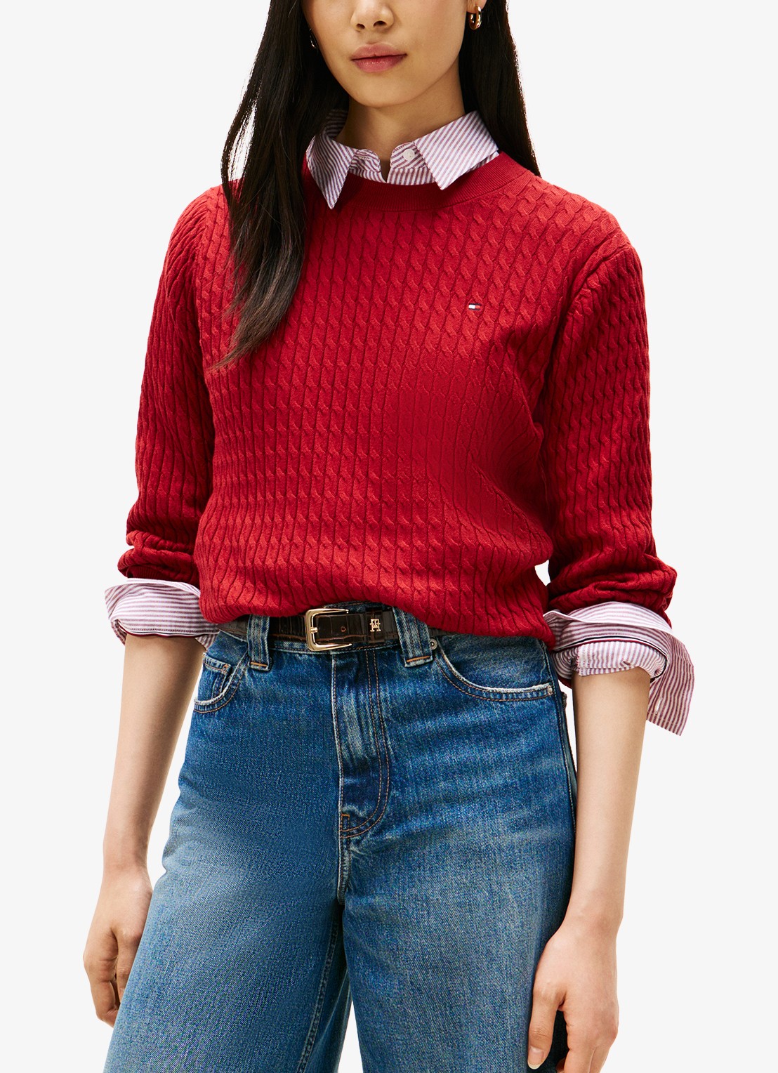 Tommy Hilfiger Grofgebreide trui met structuur - detail 4 cranberryrood