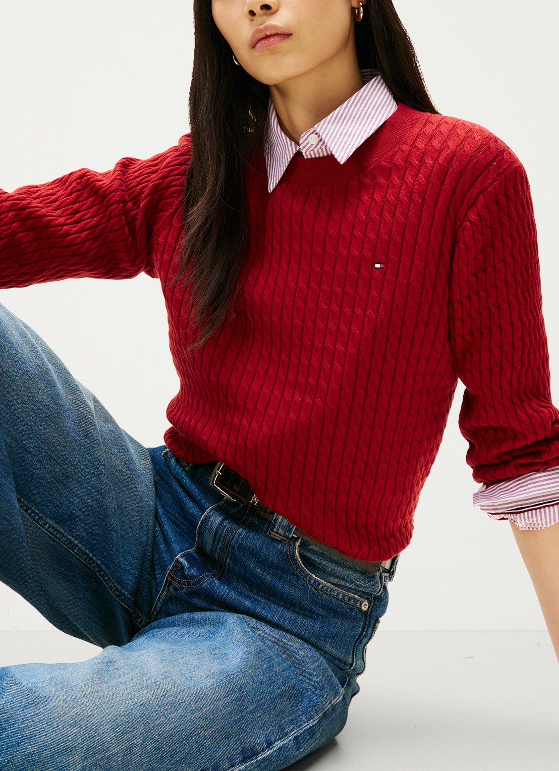 Tommy Hilfiger Grofgebreide trui met structuur - detail 5 cranberryrood