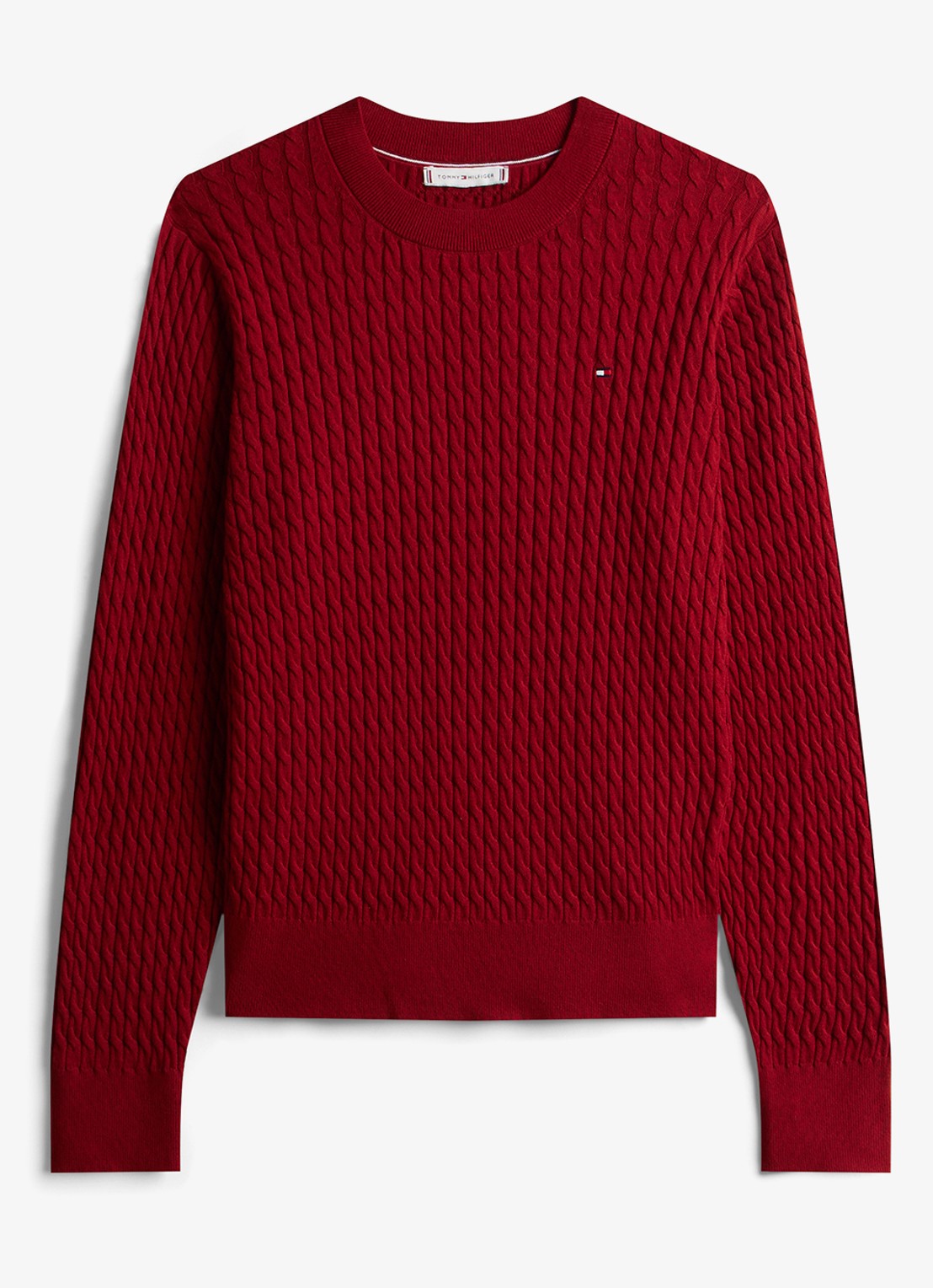 Tommy Hilfiger Grofgebreide trui met structuur - voorkant 2 cranberryrood