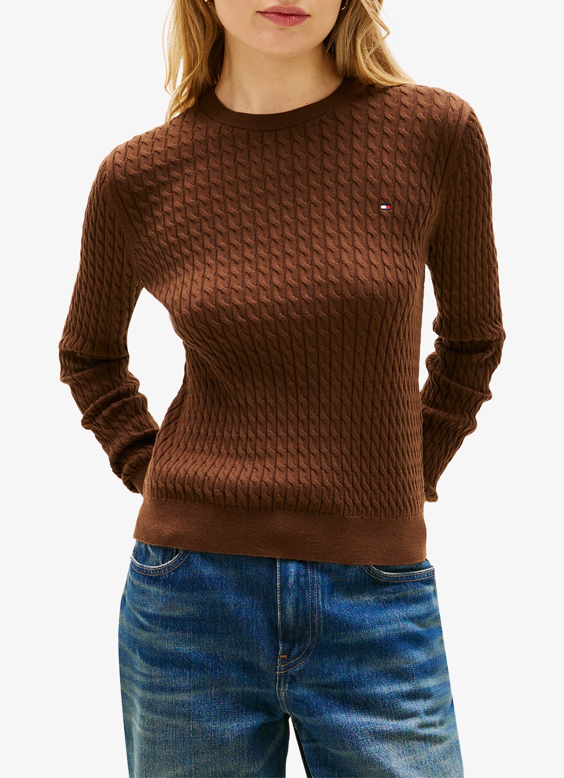 Tommy Hilfiger Grofgebreide trui met structuur - detail bruin