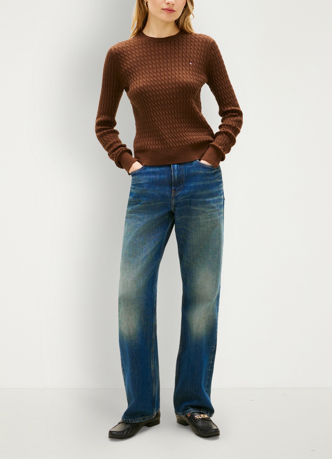 Tommy Hilfiger Grofgebreide trui met structuur - voorkant 5 bruin