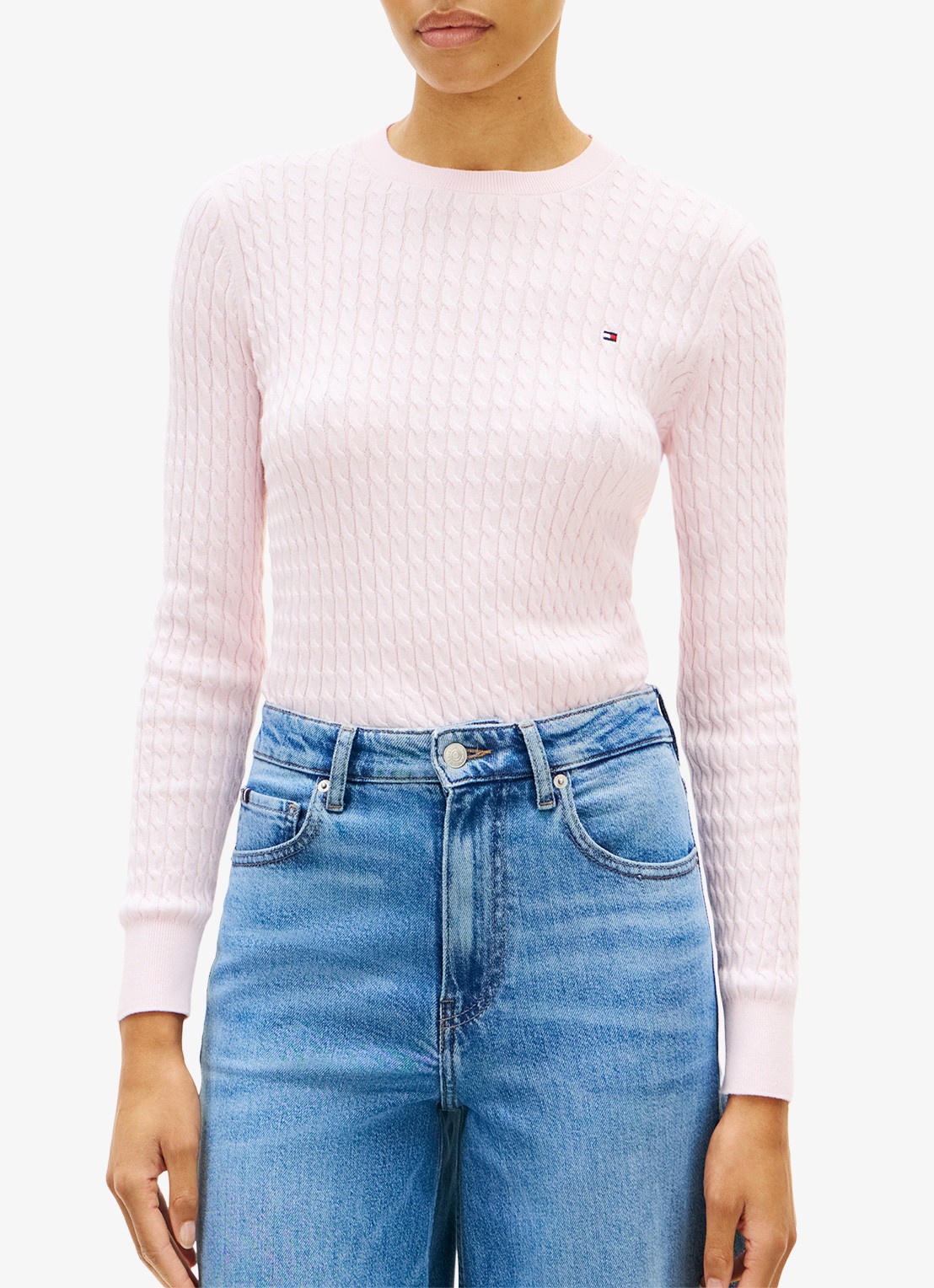 Tommy Hilfiger Grofgebreide trui met structuur - detail 4 lichtroze