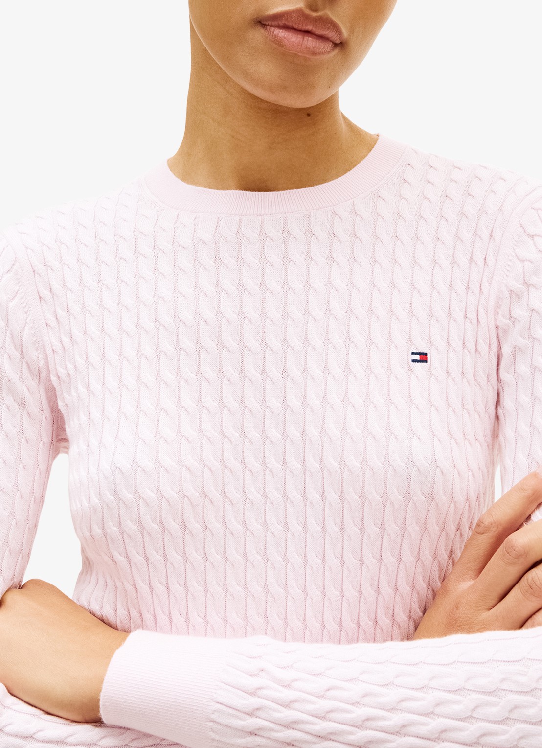 Tommy Hilfiger Grofgebreide trui met structuur - detail 5 lichtroze