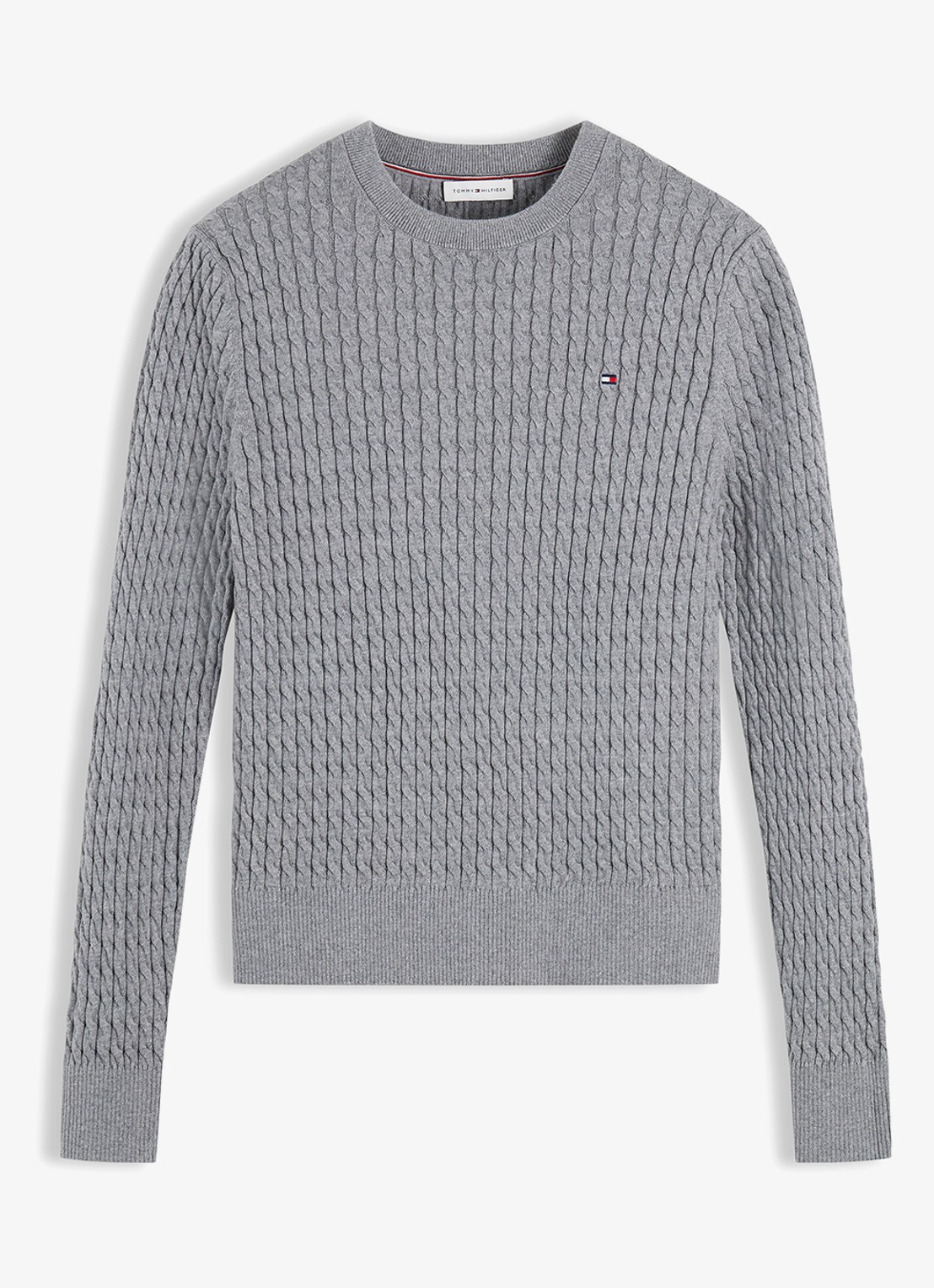 Tommy Hilfiger Grofgebreide trui met structuur - voorkant medium grey heather-p7d
